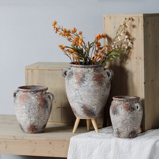 Pastoral decorative farmhouse rustic jar clay terracotta vases cement flower vase for decoration