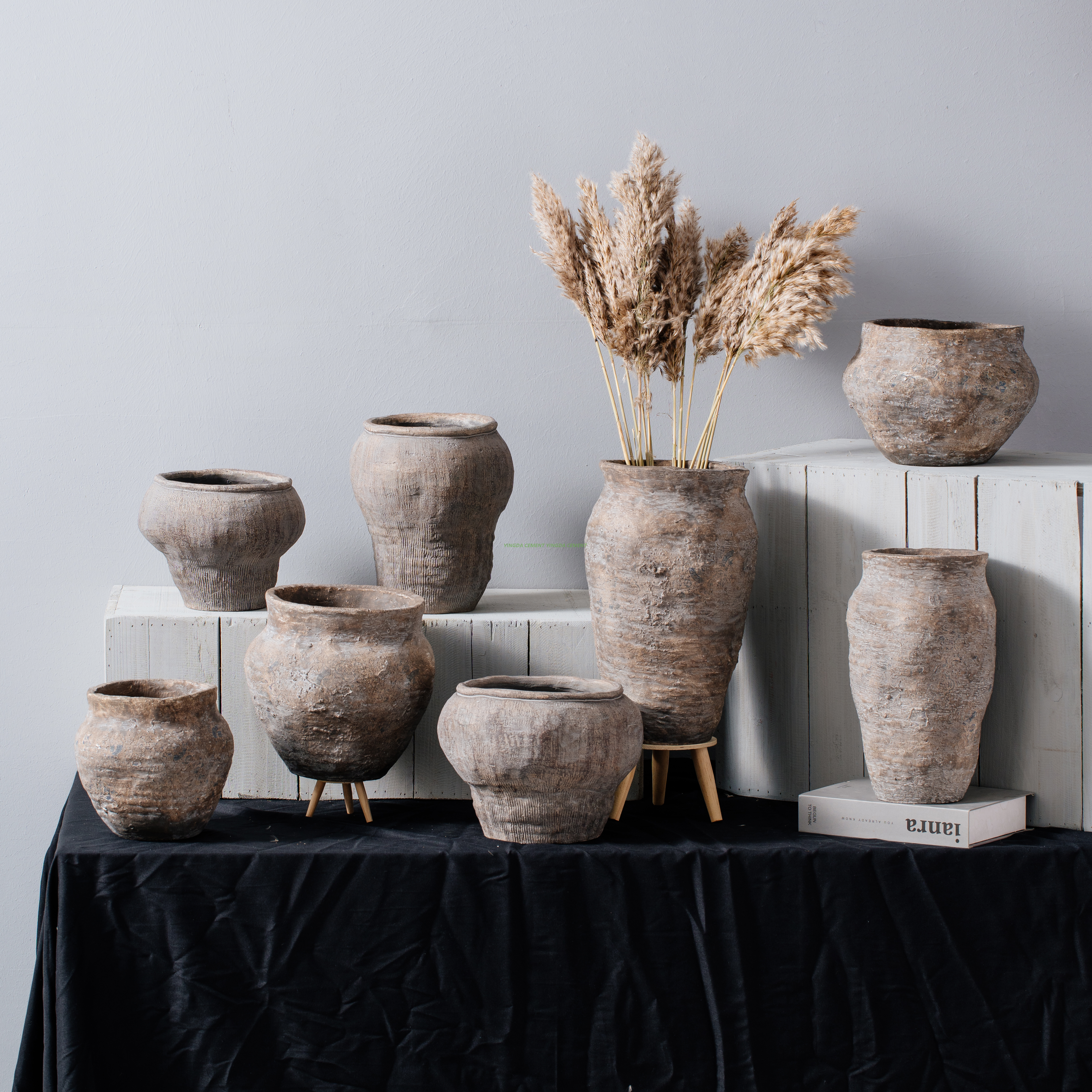 Nordic archaize decal design bulk bonsai pot cement flower pots planter for home garden pot