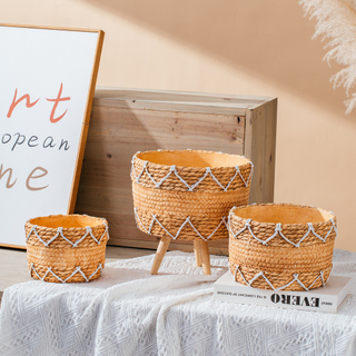 New style bamboo weaving design decoration flower pot cement flower pot