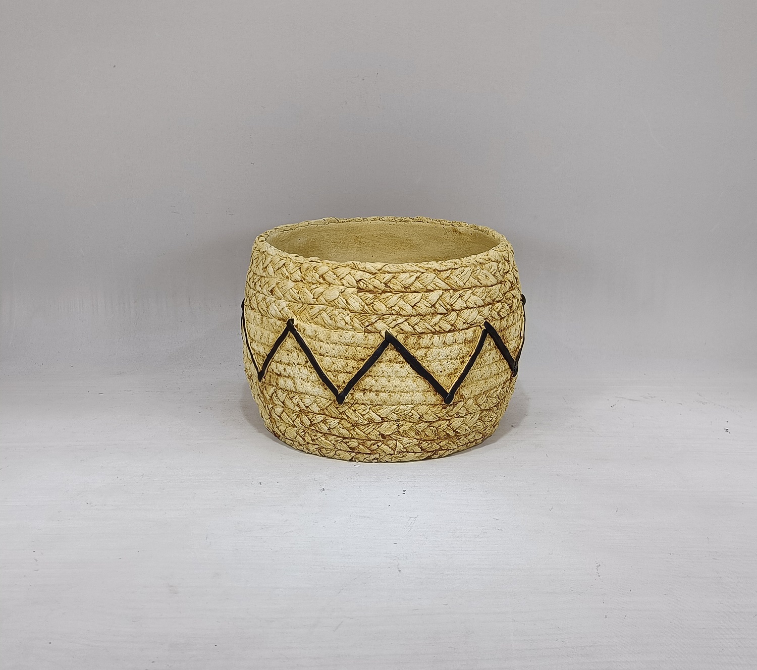 Good sale bamboo woven design cement pots decoration concrete flower pot 