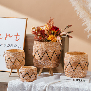 bamboo woven design succulent planter pot concrete cement flower plant pots for garden