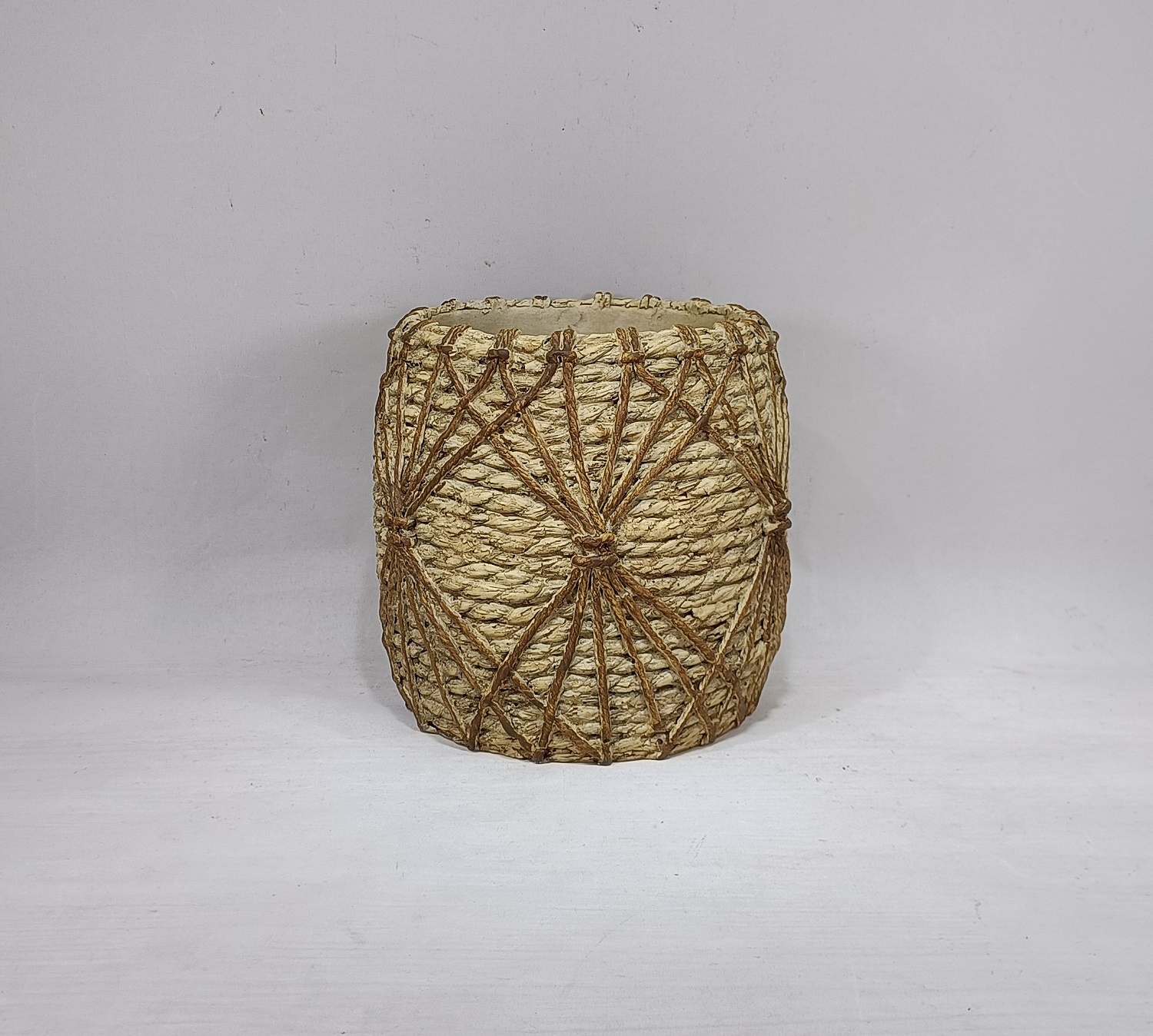 garden decoration plant pots bamboo woven handmade cement flower pot for plant