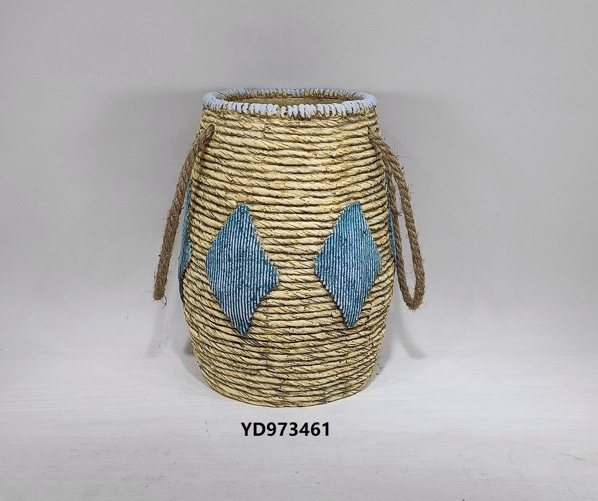Modern novelty balcony decoration cement flower pot hanging planter pots with jute handle