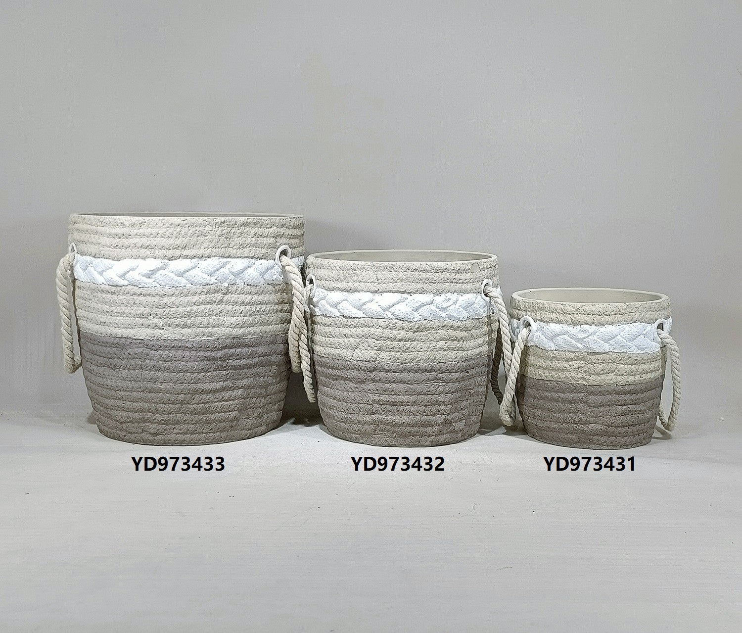 home garden decoration cement flower planter pots with jute handle