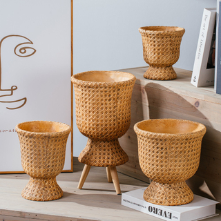 Cheap factory wholesale bamboo design cement urn pot decoration concrete flower pots planters