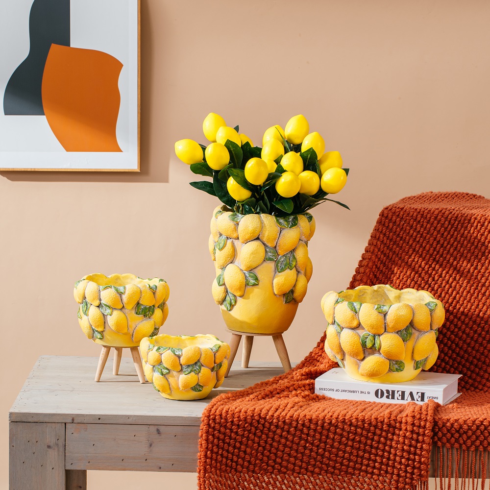 New item cement garden pot fruits design strawberry lemon cement pot for home decor