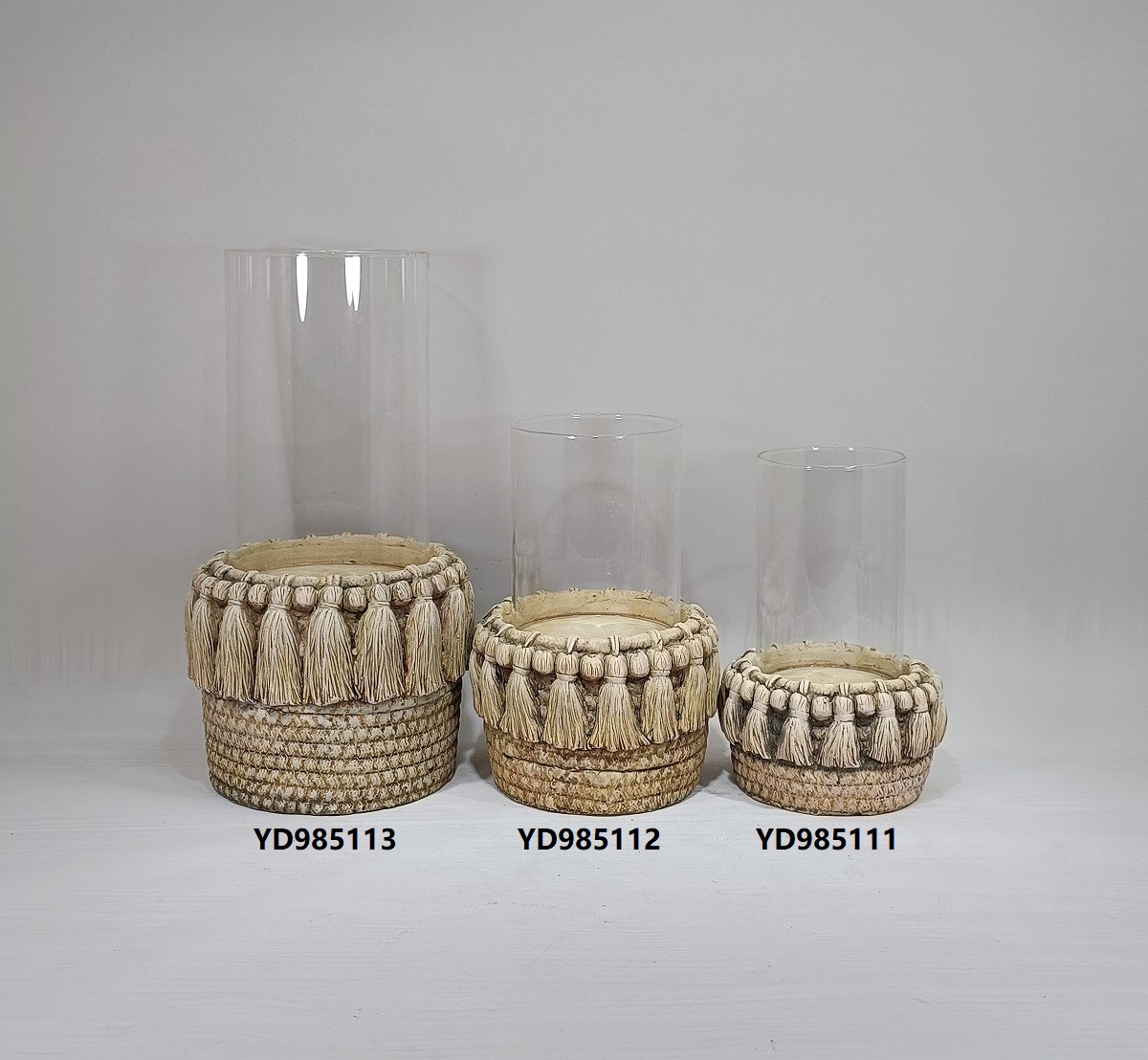 Retro style tabletop decorative cement stand glass candle holder set tealight candle candlestick