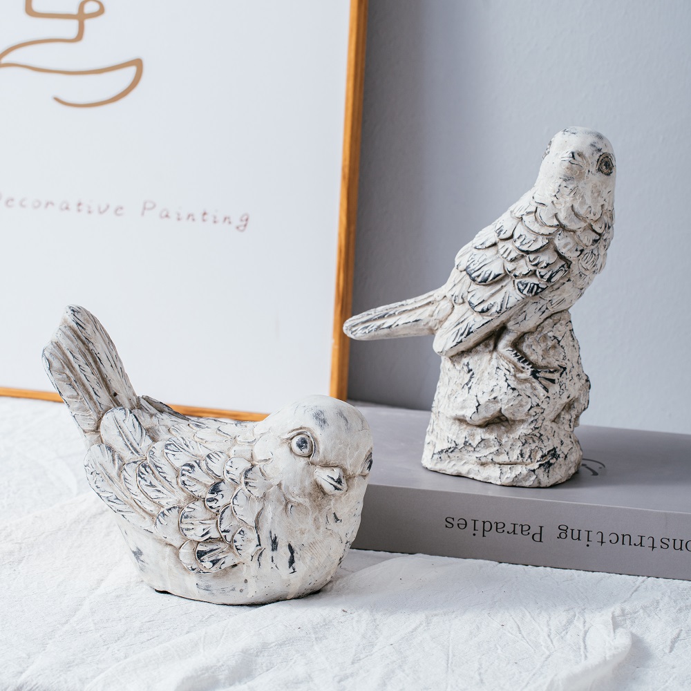 Old looking Bird design matte cement home decor animal shape decoration ornaments 
