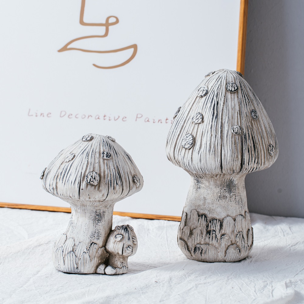 modern creative matte white black color mushroom shape matte cement home decor 