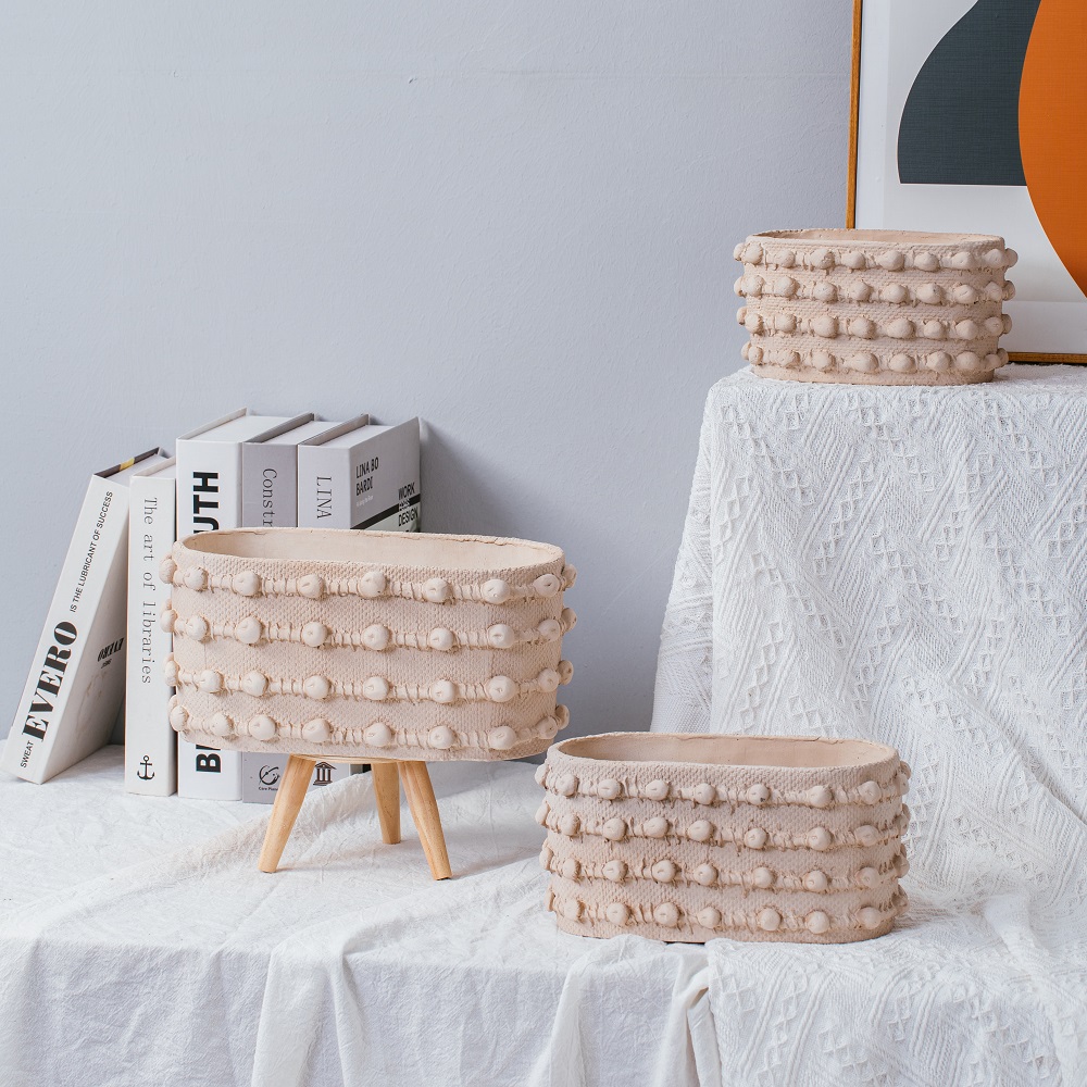 Oval shape cement bonsai pots home tabletop decor small flower pot