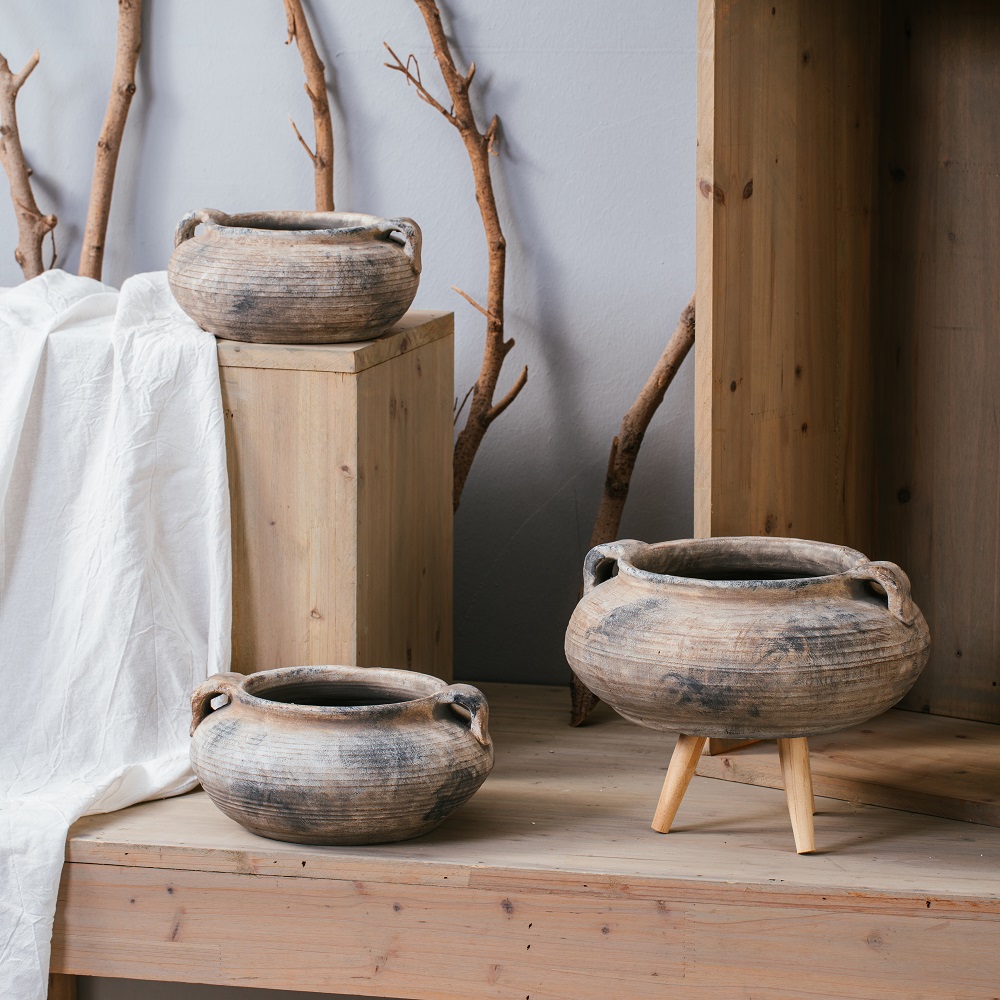 High quality Old looking flower pot with ear garden cement plant pot for decoration