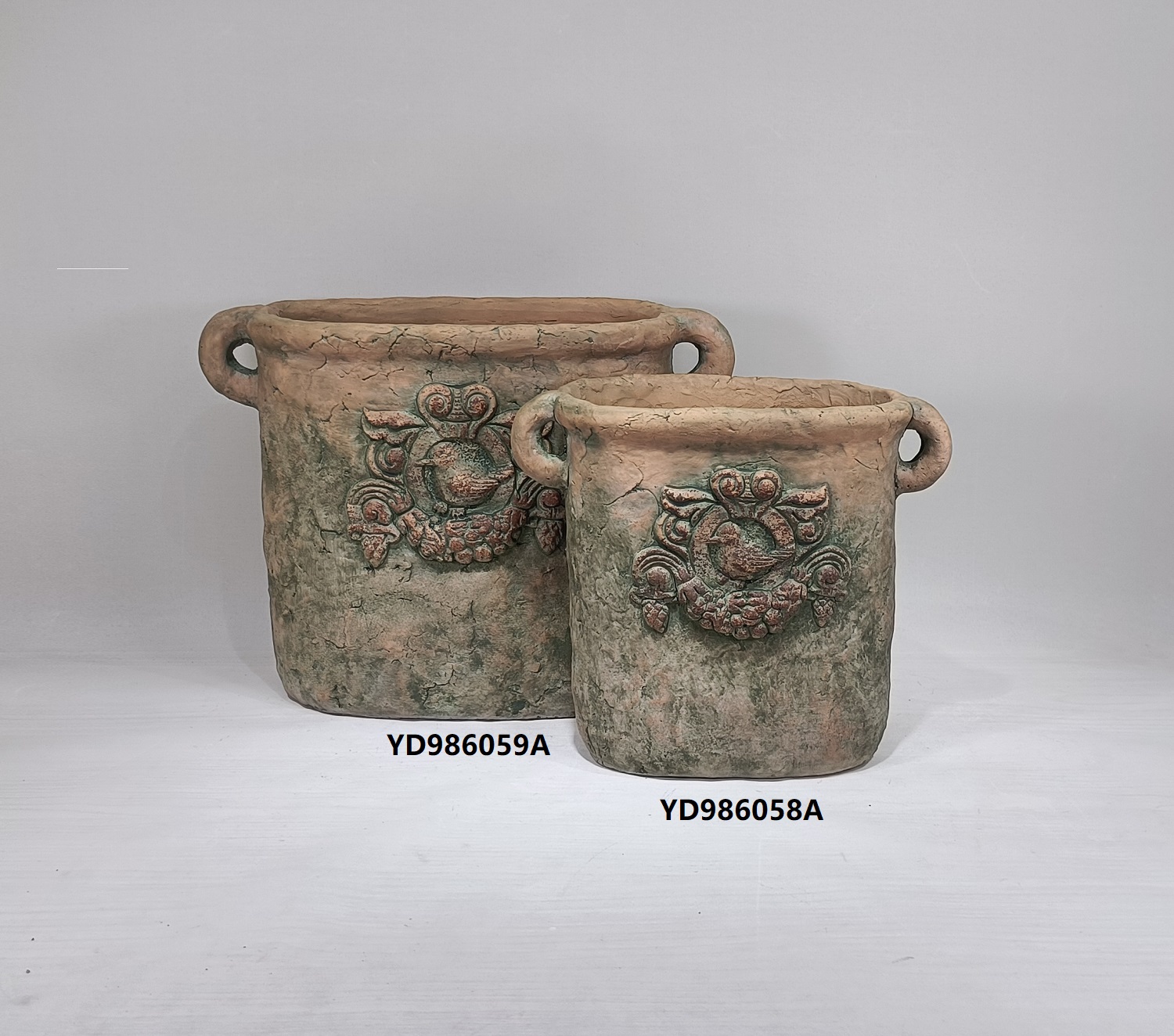 Matte terracotta color garden decoration cement plant pots with double handles