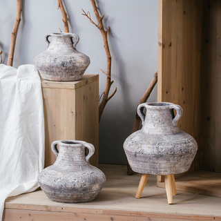 Natural pastoral garden antique with decal cement planters garden flower pots with double handles