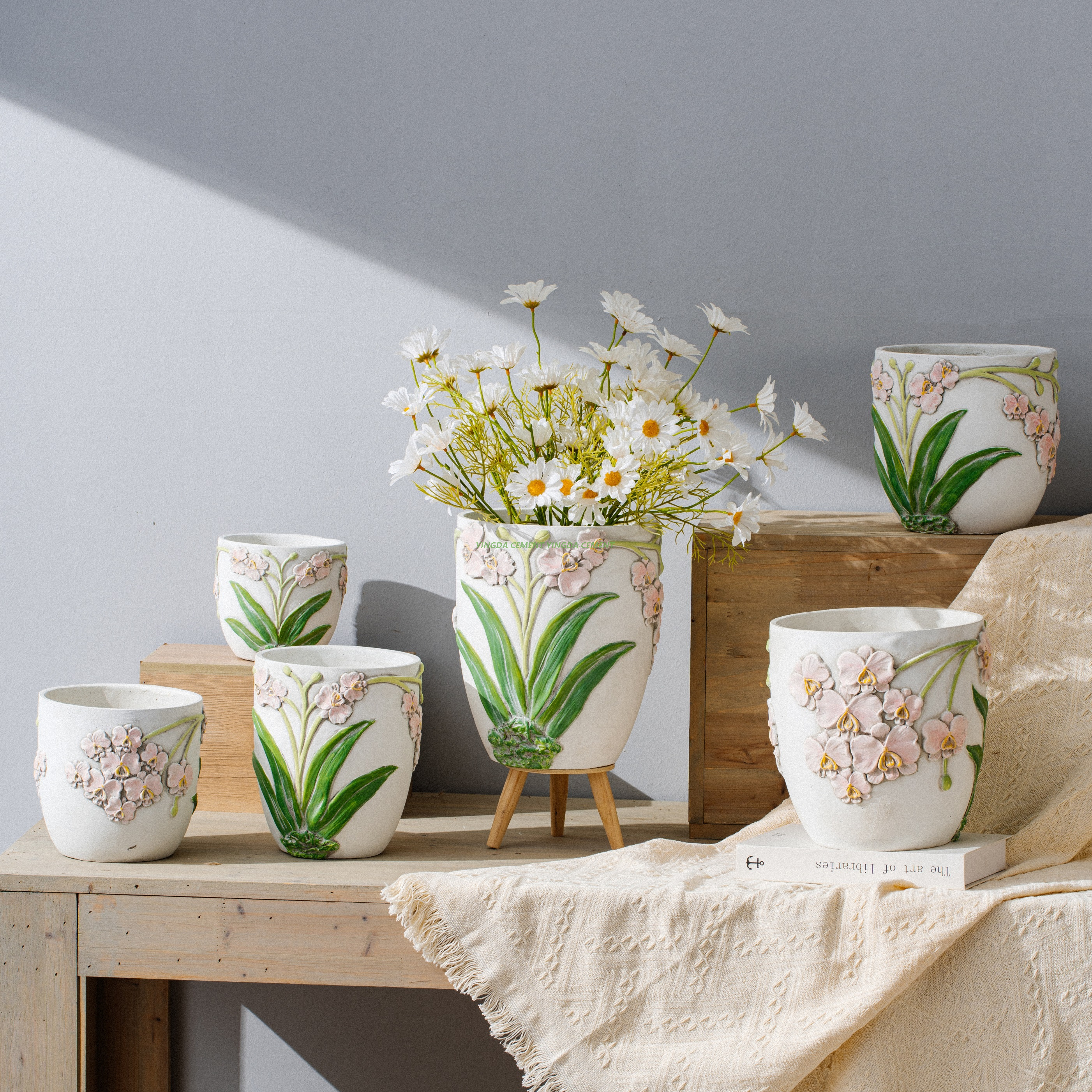 Custom Design White Cement Flowerpot Office Hotel Table Top Desktop Garden Balcony Simple European Succulent Flower Pot