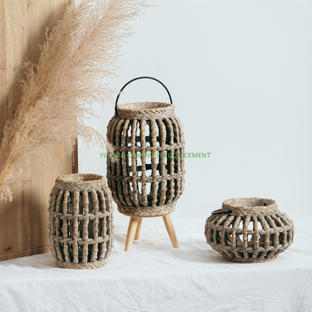 Natural Vintage Rustic Concrete Candle Lanterns Antique Decoration Candle Holders Lantern with Handle
