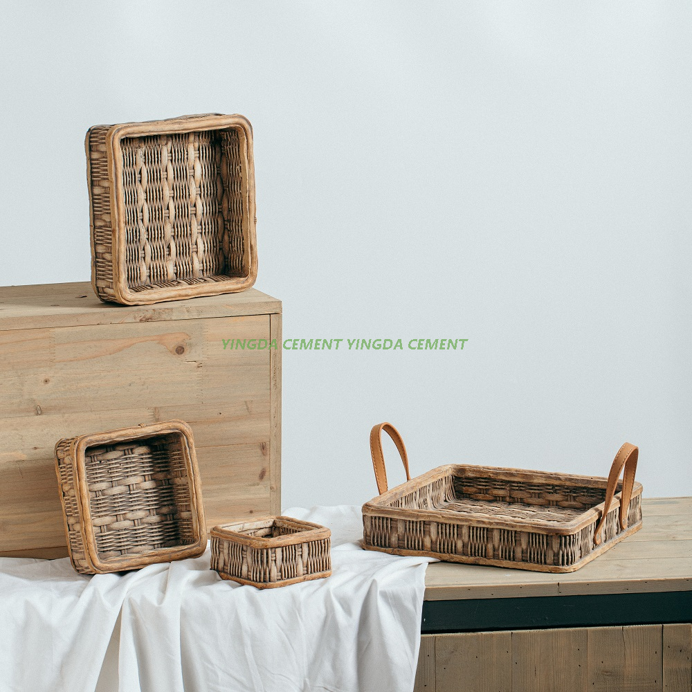 Wholesale Products Cement Dish Cheap Price Cement Plate Bamboo Woven View for Home Decor