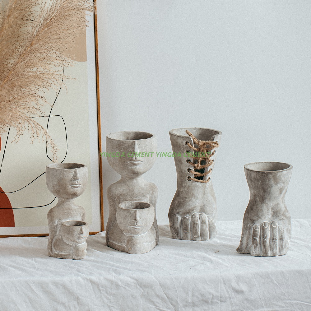 Fashion Creative Design Head Face Succulent Pot Matte Cute Cement Flower Pots for Decoration