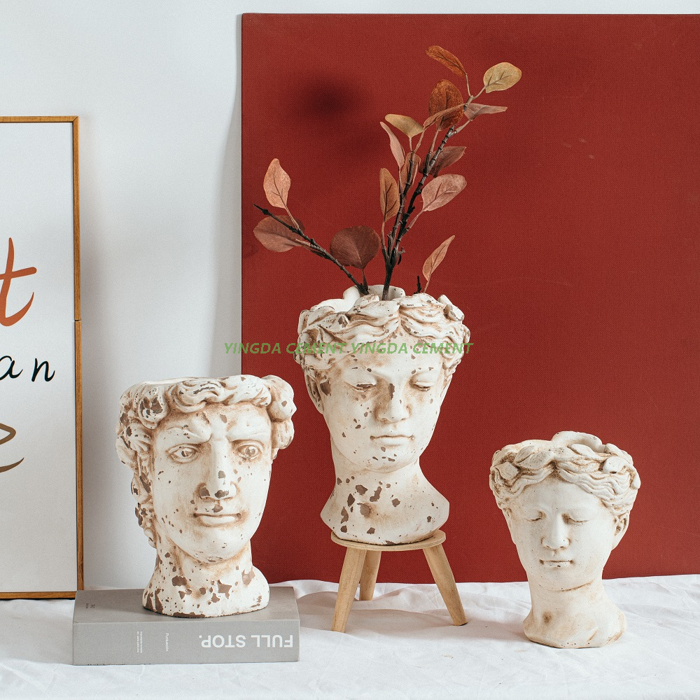 Hot Selling Product Cheap Matte Human Head Face Garden Planter Wedding Table Top Decorative Cement Plant Pot