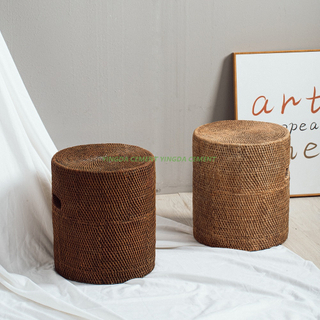 Classical Creative Bamboo Woven Design China Cement Drum Stool Garden Decoration Concrete Drum Chair