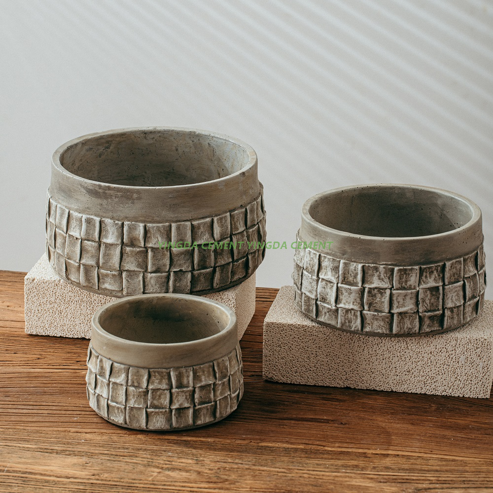 Cement Planter Garden Pot Bamboo Woven View Indoor Plant Pot for Planting Flower Pots & Planters