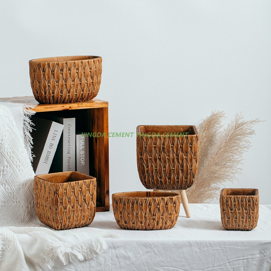 Bamboo Weaving Hanging Basket Design Antique Garden Planter Cement Flower Pot