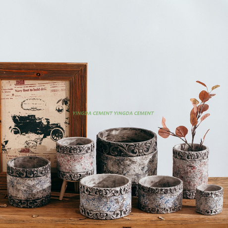 Antiqued Decal Pattern Cement Flower Pot Concrete Cement Planter