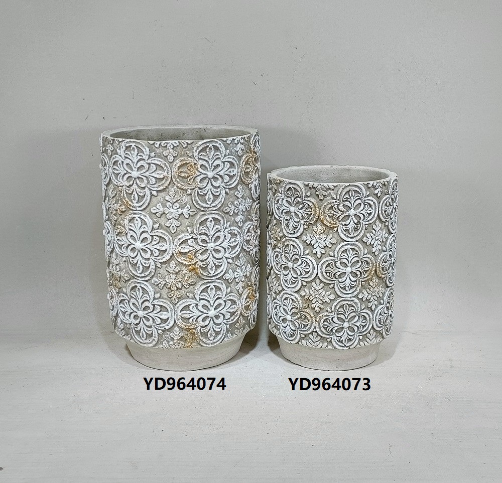 fashionable embossed tall shape design concrete pot home garden decor cement flower pots