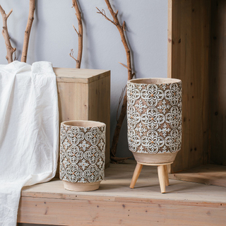 fashionable embossed tall shape design concrete pot home garden decor cement flower pots