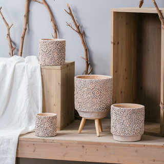 emboss indoor tabletop plant pot wedding decoration cement flower pots