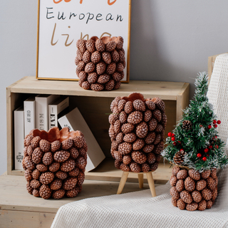Hot Selling Creative Cement Pine-cone Design Art Sculpture Desktop Porcelain Plant Pot Cement Flower Vase for Home Decoration