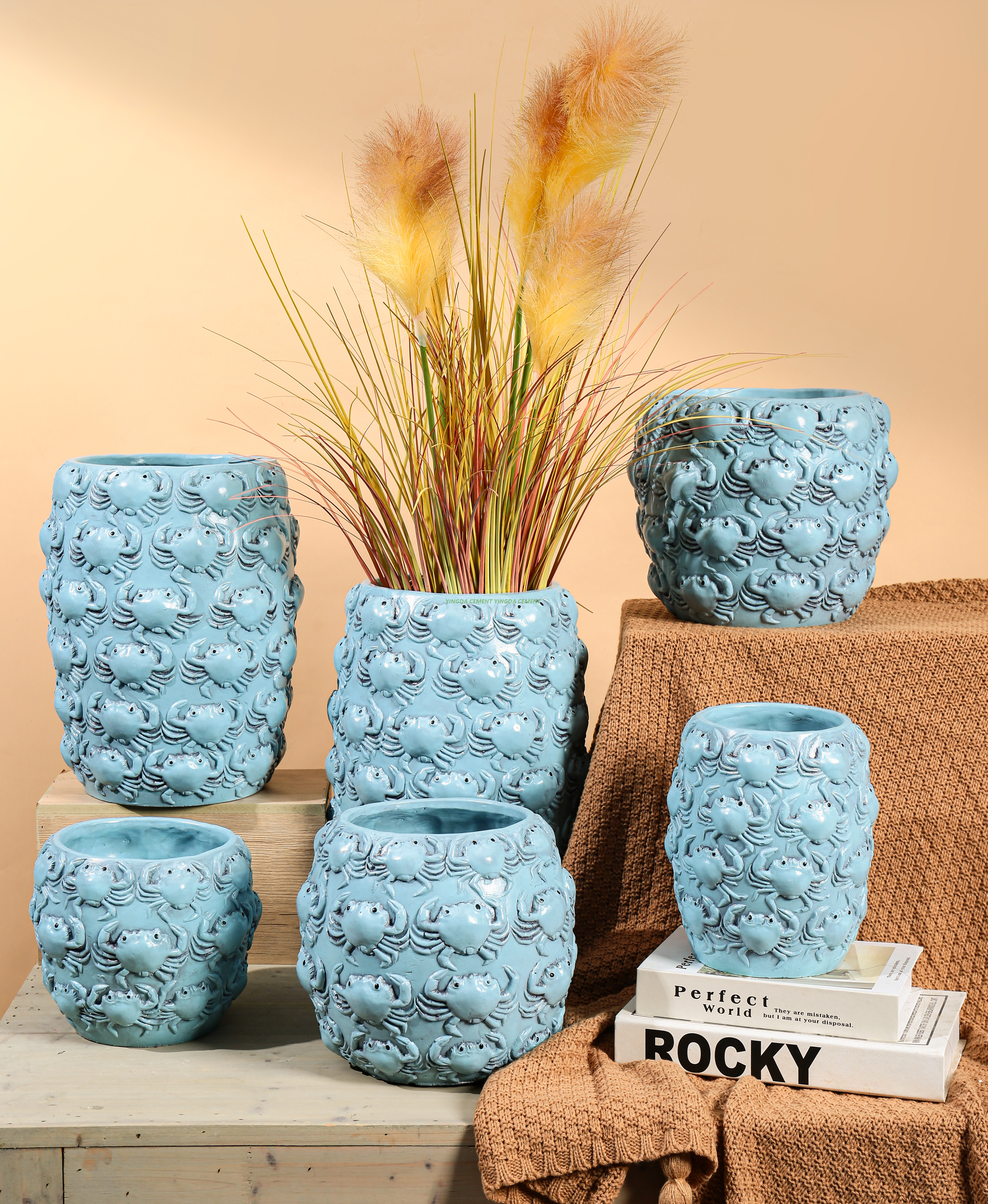  Flower Pots Ocean Cement New Design Indoor Handmade American Style Glazed Indoor Decor