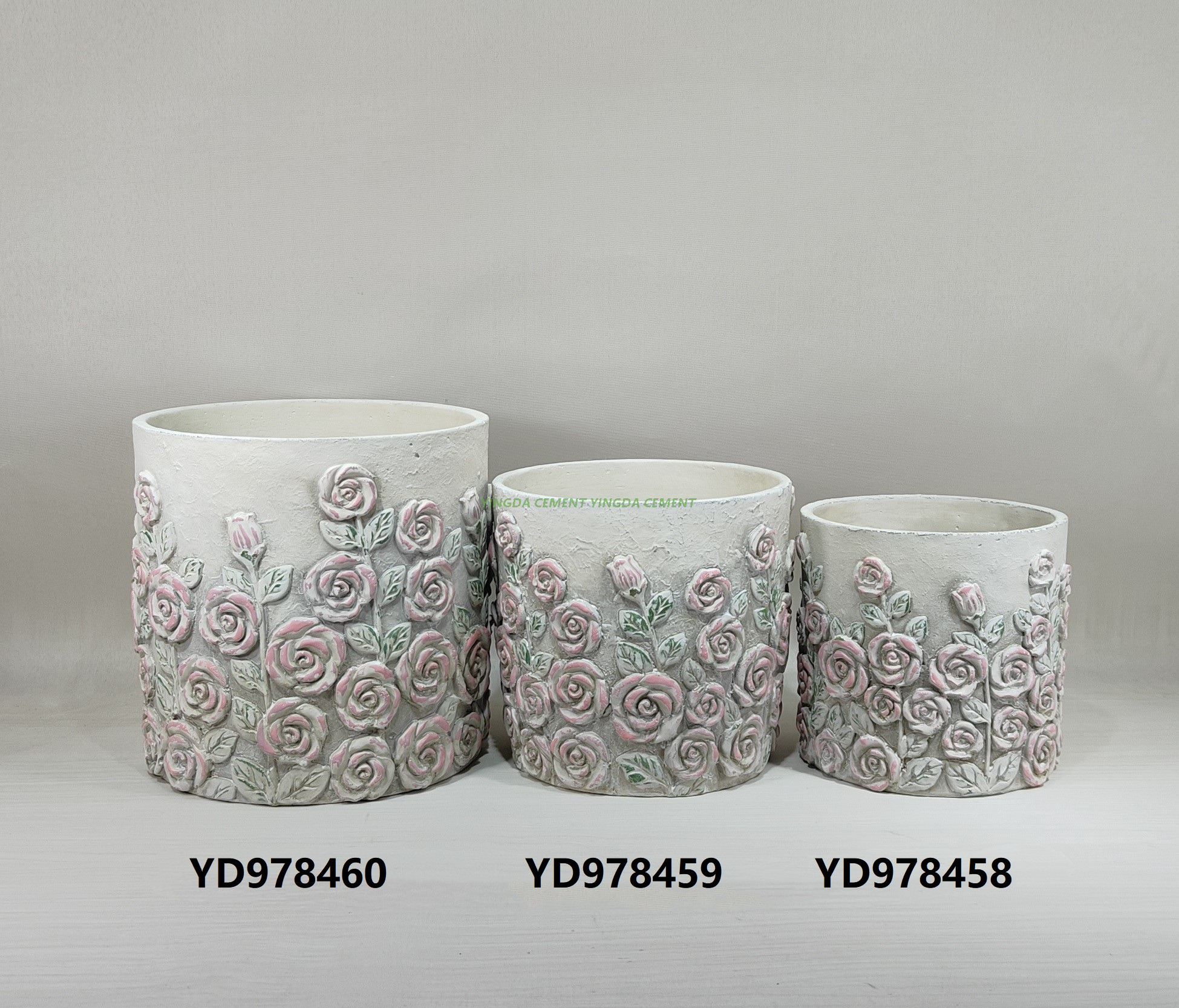 Wholesale Rose Shape Planter Garden Flower Pot Container for Sale Elegant Gray Outdoor Cement Planters