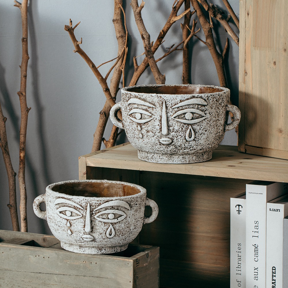 European style decorative ornaments succulent pots garden cement face flower pot