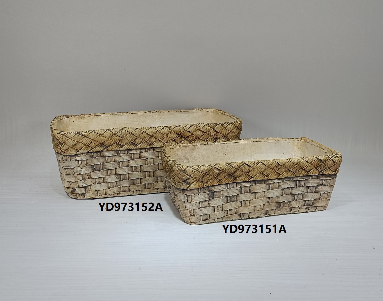 Nordic rustic style bamboo woven design cement pots home garden rectangle retro decoration cement flower pot