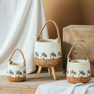 Modern novelty balcony decoration floating cement flower pot hanging planter pots with handle