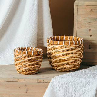 European rustic style bamboo woven design indoor outdoor decoration succulent plant pots cement flower pots