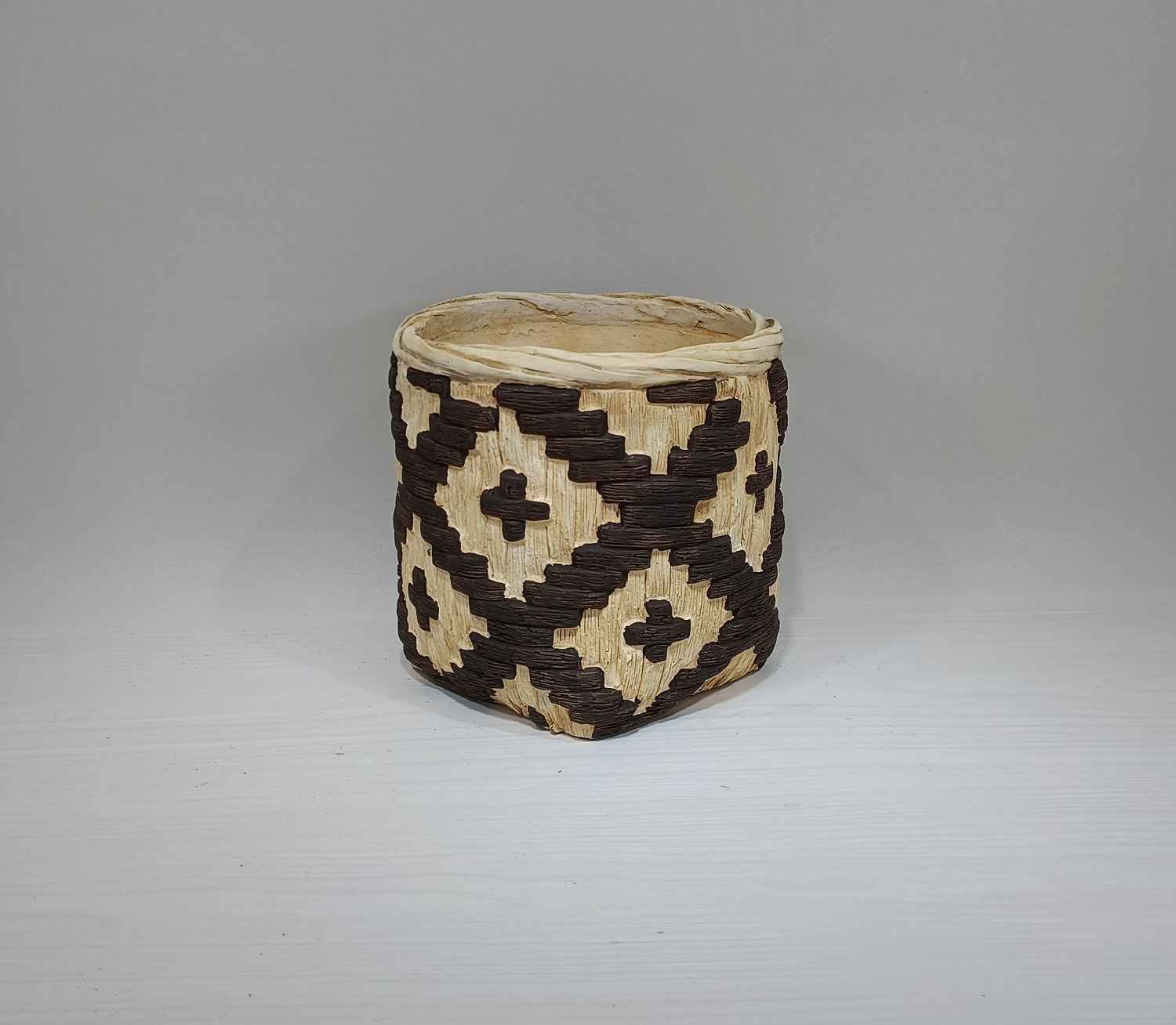 Factory direct garden decoration plant pots bamboo woven handmade cement flower pot for plant