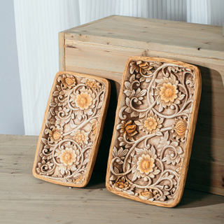 High quality woodcarving design rectangle modern restaurant home decorative products cement decor plates