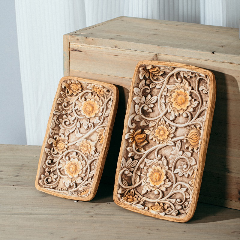 High quality woodcarving design rectangle modern restaurant home decorative products cement decor plates