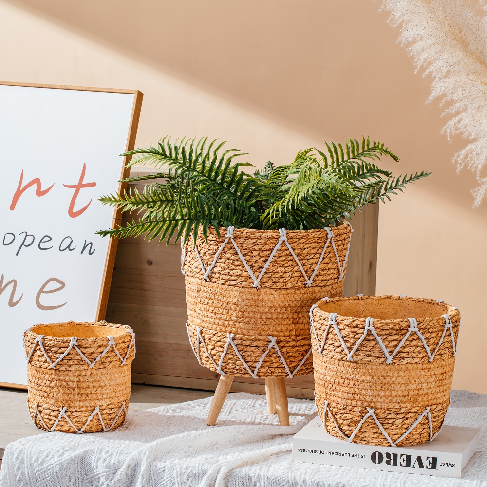 New style bamboo weaving design decoration flower planter pot cheap cement plant pots