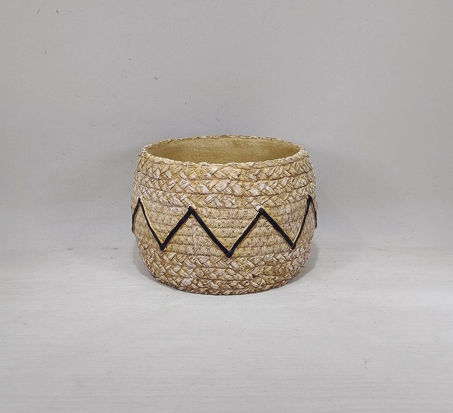 High quality bamboo woven design cement garden pots decoration concrete flower pot