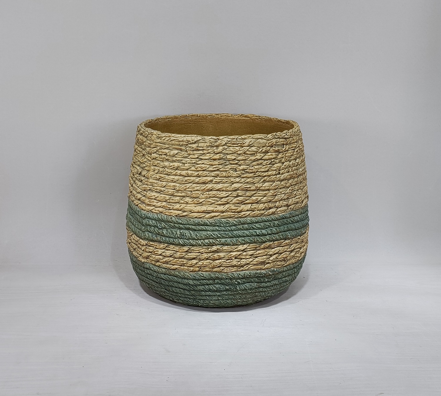 Manufacturers cheap handmade bamboo woven design garden outdoor decorative cement indoor plant pots