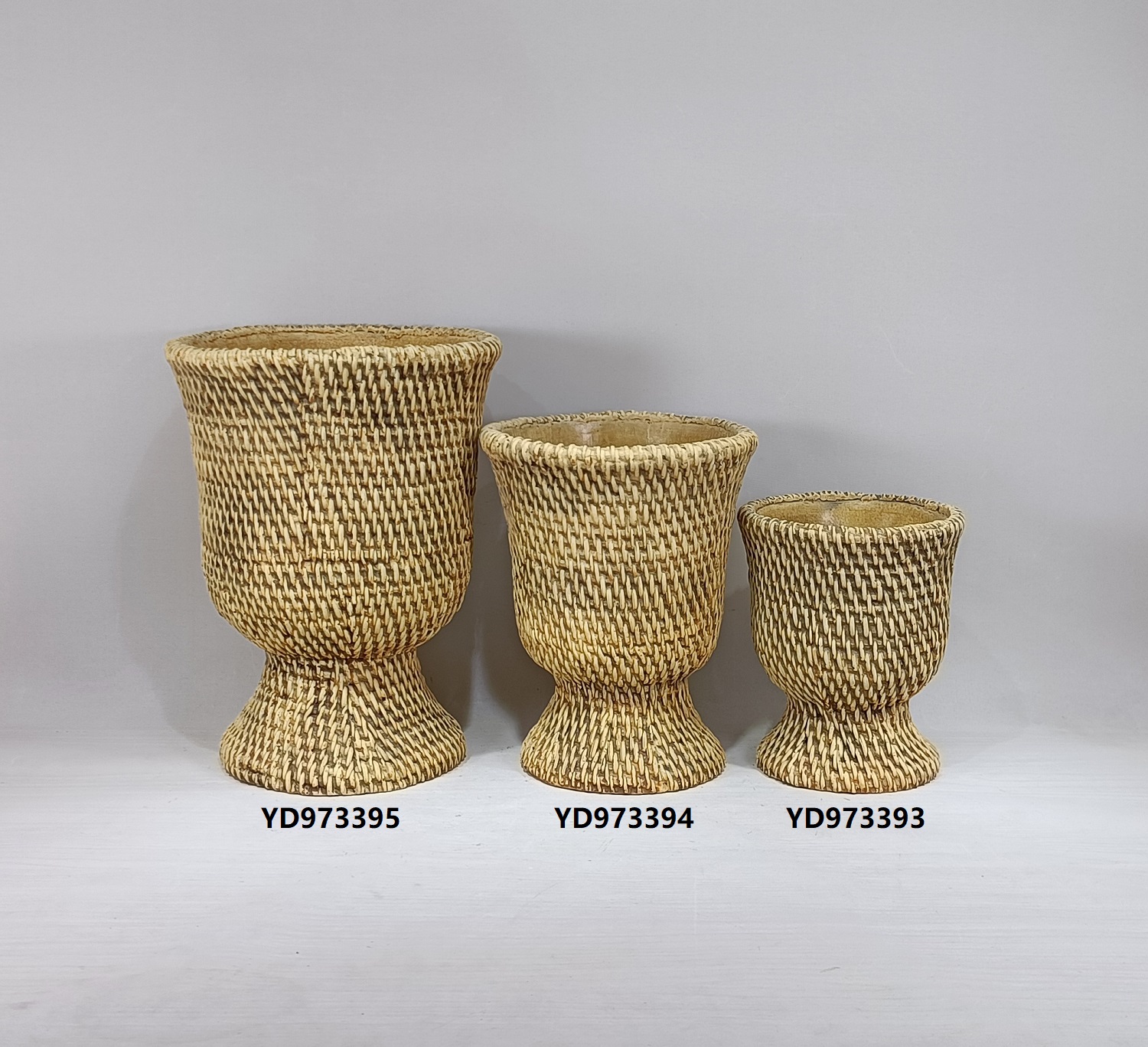 Vintage style bamboo design cement urn pot decoration concrete flower pots planters