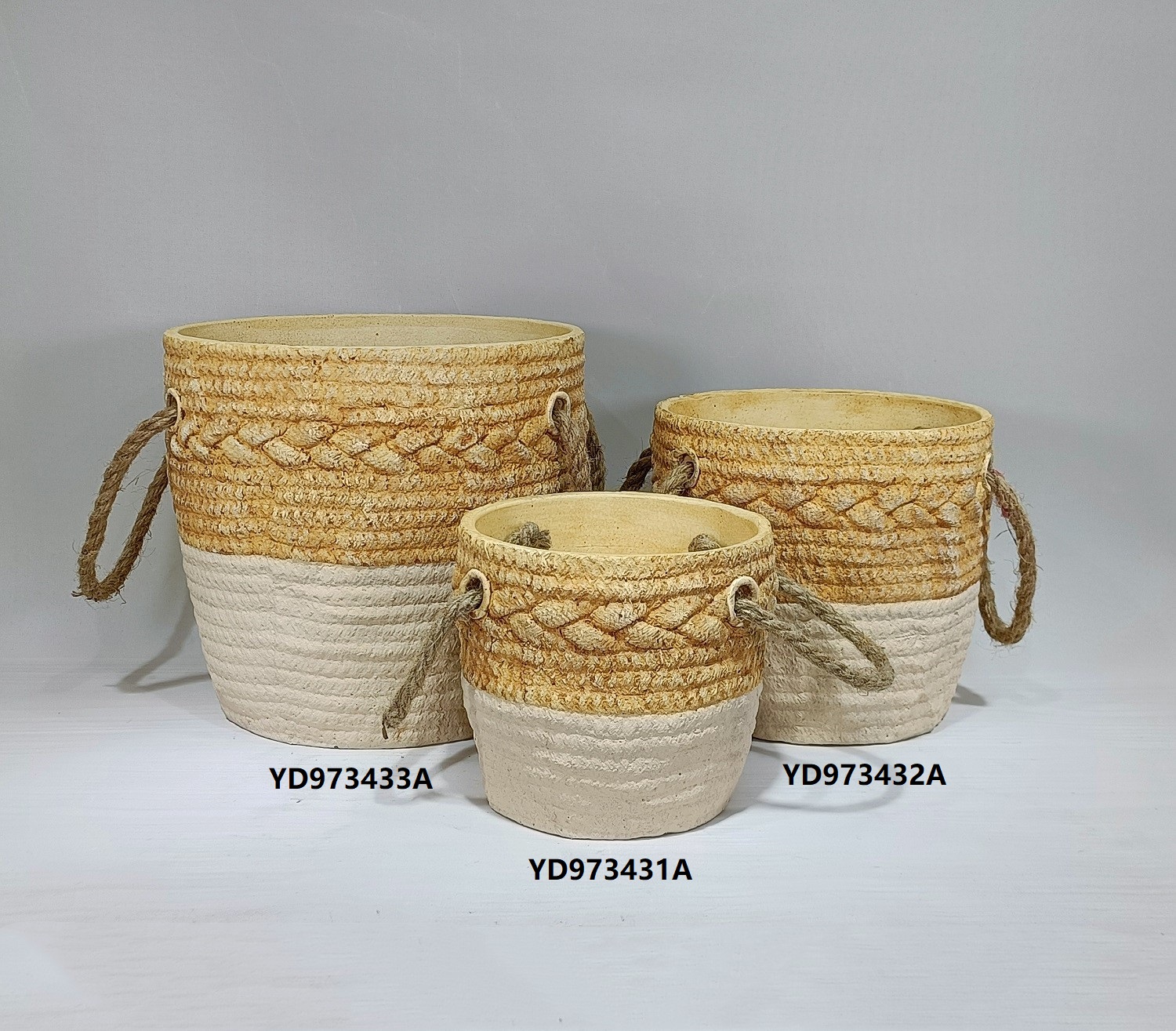 home garden decoration cement flower planter pots with jute handle