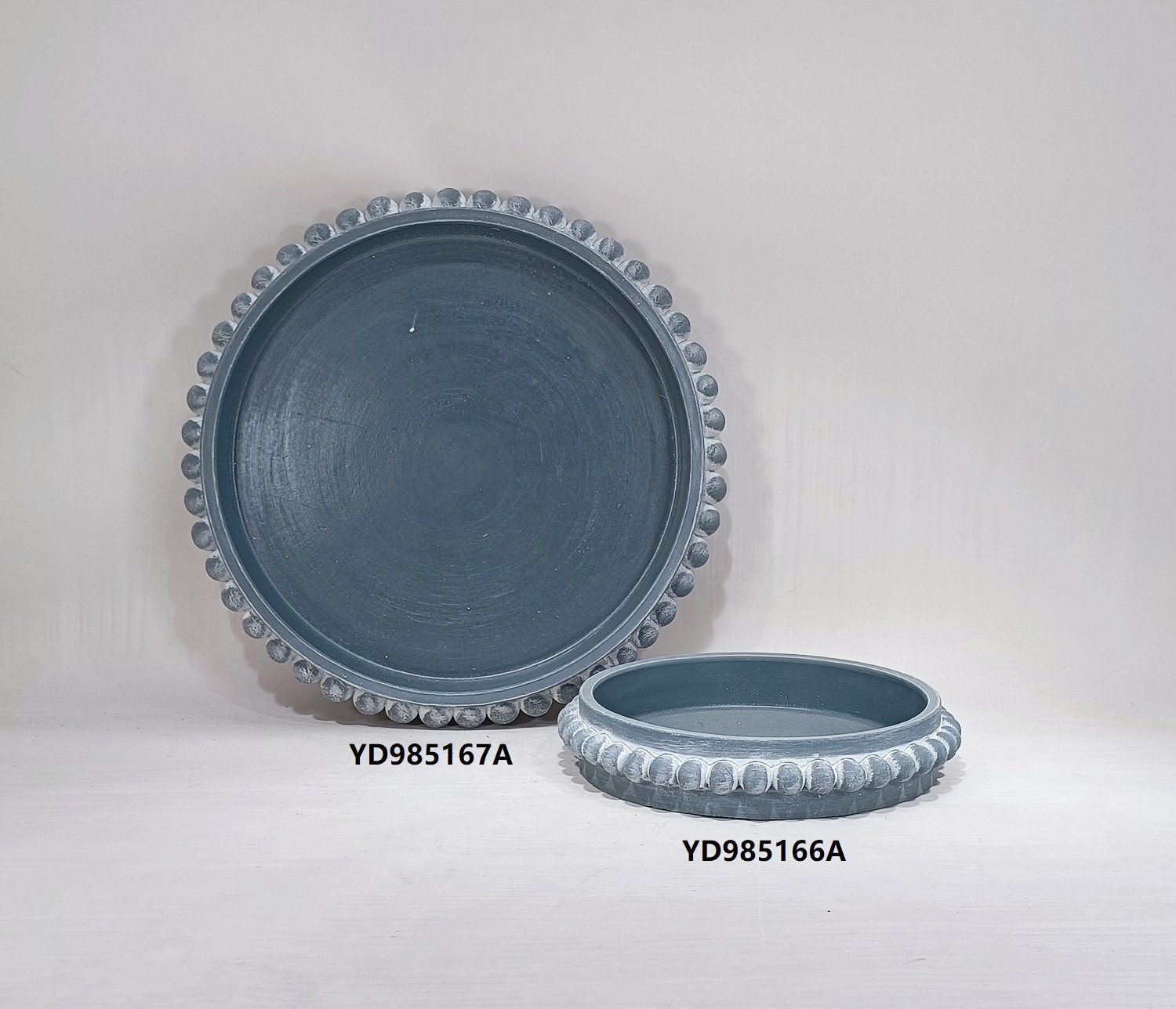 embossed design round dish plates cement decor plate for gift crafts