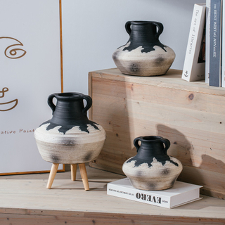 Village style cement plant pots Matte Succulent Planters Decorative Flower Pot with Double Handles