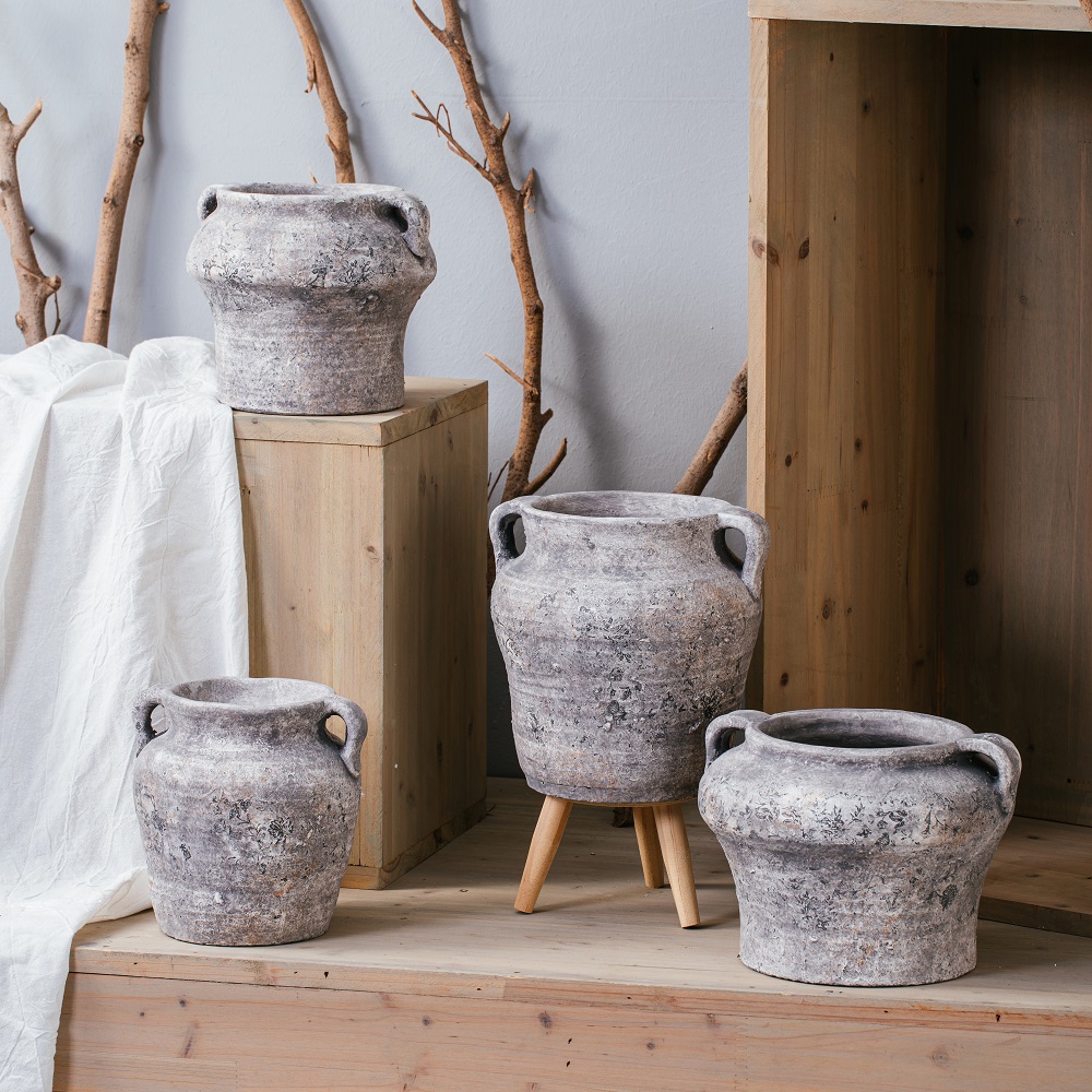 Natural pastoral garden antique with decal cement flowerpot with ear decorative plant pots 
