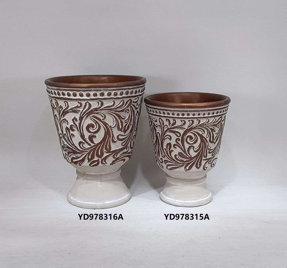 Retro style embossed concrete urn pots Vintage home decoration cement flower urn pots