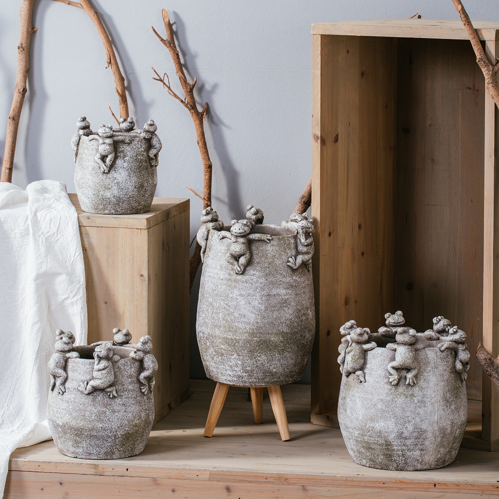 Frog emboss design succulent plants pot cement flower pot for decoration
