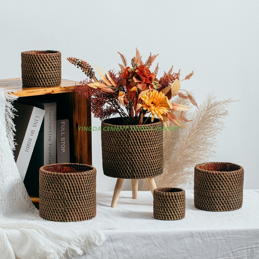 Wholesale Weaving Design Concrete Bonsai Planter Desktop Decorative Cement Flower Pots for Garden Decor